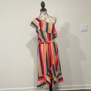 VICI Women's One Shoulder Colorful Striped Dress, Medium